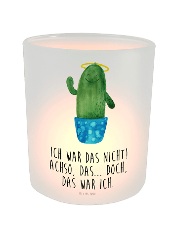 Mr. & Mrs. Panda Windlicht aus Glas Kaktus Heilig mit Spruch in Transparent