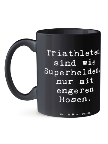 Mr. & Mrs. Panda Teetasse Spruch Triathlon Superheld mit Spruch in Schwarz
