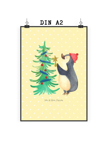 Mr. & Mrs. Panda Poster Pinguin Weihnachtsbaum ohne Spruch in Gelb Pastell