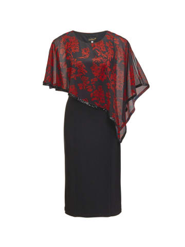 GOLDNER Festliches Kleid mit feinem Chiffonüberwurf in schwarz / rot / geblümt