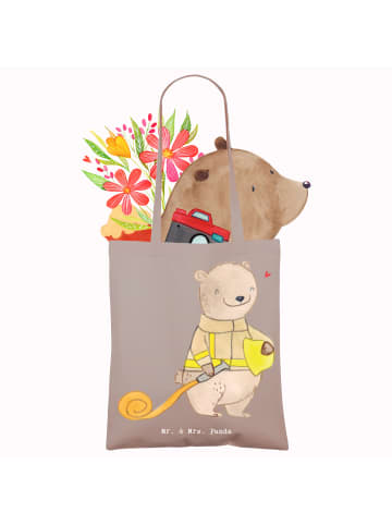Mr. & Mrs. Panda Einkaufsbeutel Bär Freiwillige Feuerwehr ohne S... in Braun Pastell