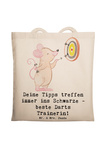 Mr. & Mrs. Panda Tragetasche Beste Darts Trainerin mit Spruch in Creme