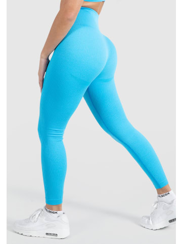 SMILODOX Kompression Leggings Amaze Ripp in Hellblau Melange