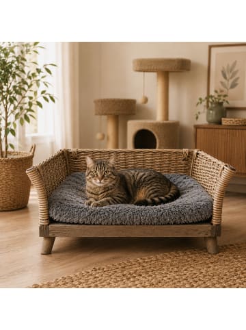 UNUS Hundebett Hundekorb aus Weide in Grau