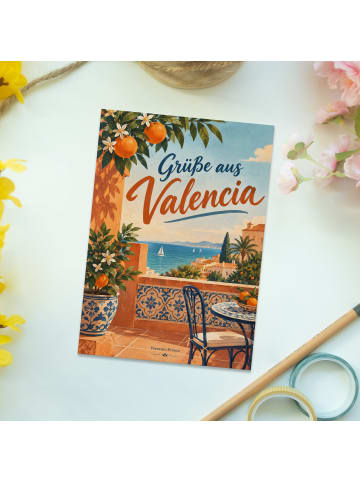 Postkarte Orangenbaum mediterran Design mit Spruch in Weiß