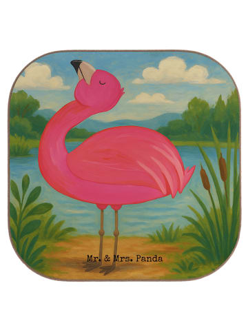 Mr. & Mrs. Panda Glas-Untersetzer Flamingo Stolz Design ohne Spruch in Weiß