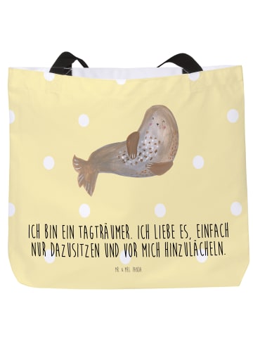 Mr. & Mrs. Panda Strandtasche Robbe Lachen mit Spruch in Gelb Pastell