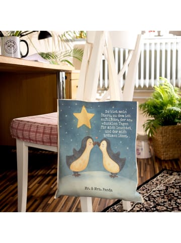 Mr. & Mrs. Panda Shopper-Tasche Pinguin Liebe Design mit Spruch in Weiß