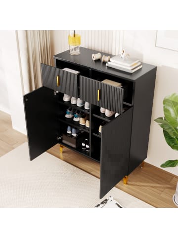 ABRIHOME Sideboard in Schwarz mit Strukturpaneelen Schubladen goldenen Verzierungen für Flur