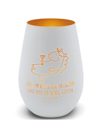 Mr. & Mrs. Panda Teelichthalter Glas Einhorn Blümchentail mit Spruch in Weiß