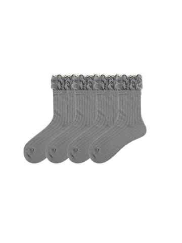 MUNADUNA 4er-Pack Doppelripp Bund mit Spitzen-Socken in Grau