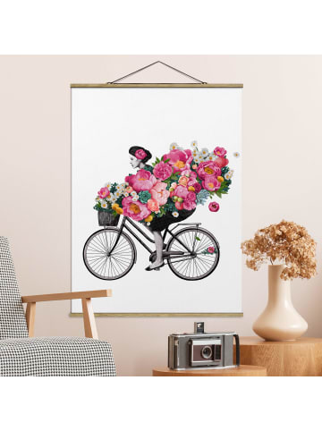 WALLART Stoffbild - Laura Graves - Frau auf Fahrrad Collage in Rosa