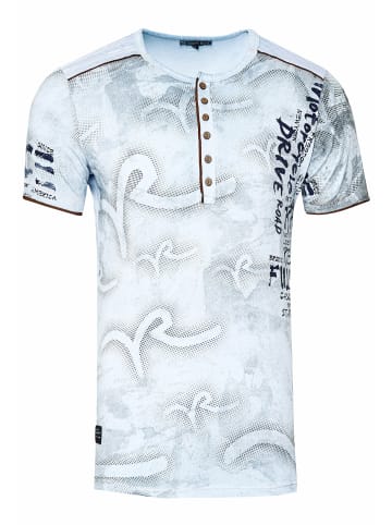 Rusty Neal T-Shirt Verwaschen mit Knopfleiste in Hell Blau