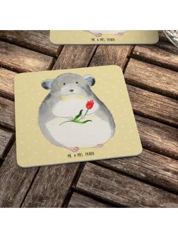 Mr. & Mrs. Panda Flaschenuntersetzer Chinchilla Blume ohne Spruch in Gelb Pastell