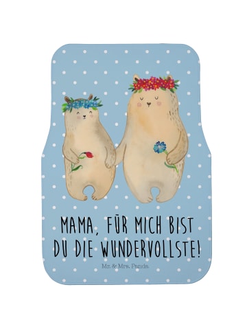 Mr. & Mrs. Panda Fußmatte Auto Bären mit Blumenkranz mit Spruch in Blau Pastell