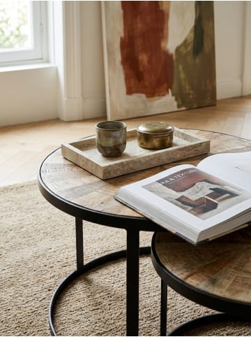 KADIMA DESIGN Design Couchtisch 2er Set Massivholz Satztisch Rund in Mango