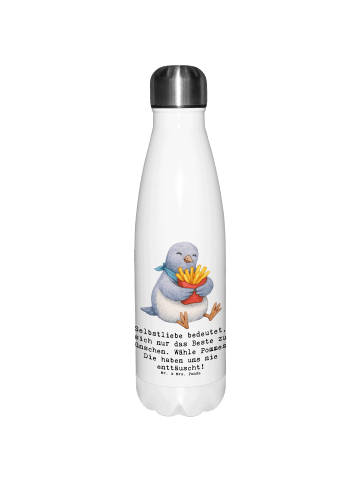 Mr. & Mrs. Panda Wasserflasche Taube Winter Pommes mit Spruch in Weiß
