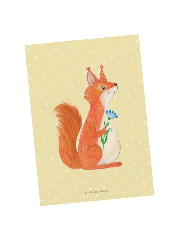 Mr. & Mrs. Panda Postkarte Eichhörnchen Blume ohne Spruch in Gelb Pastell