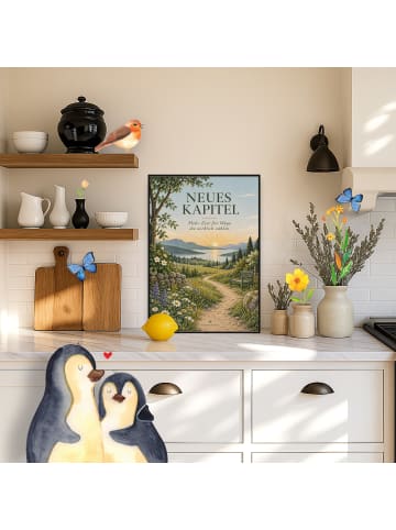 Mr. & Mrs. Panda Wandbild Sonnenaufgang ruhig Design mit Spruch in Weiß