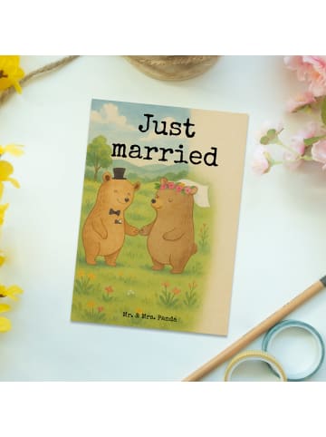 Mr. & Mrs. Panda Postkarte Bären Heirat Design mit Spruch in Weiß