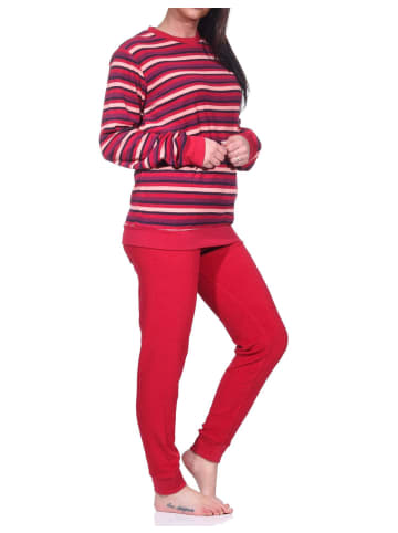 NORMANN Frottee Schlafanzug lang Pyjama Bündchen Streifen - 76531 in rot