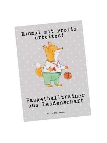 Mr. & Mrs. Panda Postkarte Basketballtrainer Leidenschaft mit Sp... in Grau Pastell