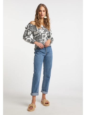 IZIA Damen Carmenbluse in Weiss Schwarz