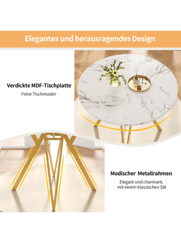 ABRIHOME Runder Esstisch mit Marmoroptik und Metallbeinen in Gold