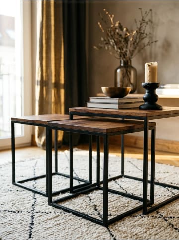KADIMA DESIGN Satztisch 3er Set Massivholz / Metall Beistelltisch Eckig
