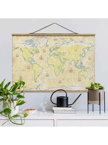 WALLART Stoffbild mit Posterleisten - World Map in Grün