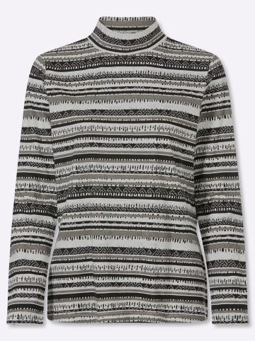 Sieh an! Stehkragen-Shirt in schwarz-ecru-bedruckt