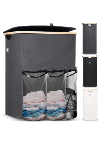 HENNEZ Wäschekorb Adrian 150l dunkelgrau mit 3 Wäschesäcken grau