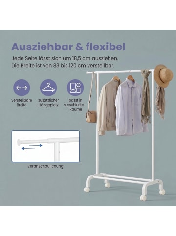 SONGMICS Kleiderständer Pataye in Wolkenweiß - (B)40 x (H)156 x (T)120 cm
