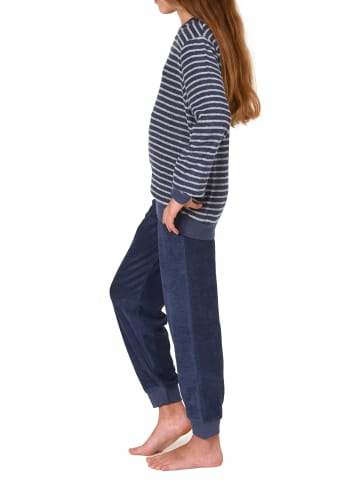 NORMANN langarm Frottee Schlafanzug Pyjama Bündchen Streifen - 77072 in navy