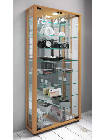 VCM  Glas Stand Vitrine Sammelvitrine Lumo Maxi Spiegel in Buche
