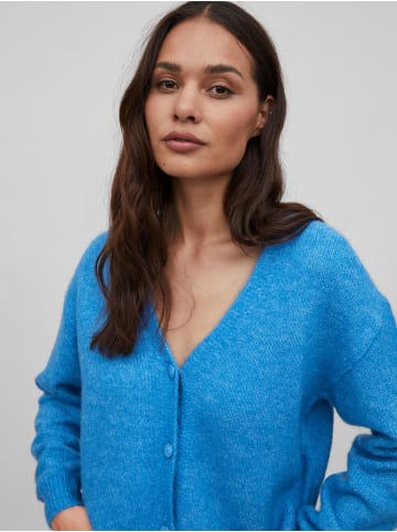 Vila Kuschelige Strickjacke Langarm V-Neck Cardigan VIJAMINA in Blau