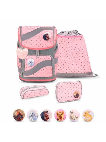 Belmil 5tlg-Set: Schulranzen Set Smarty Pink Dots 2 in Rosa H37xL26xT18 cm