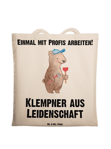 Mr. & Mrs. Panda Tasche Klempner Leidenschaft mit Spruch in Creme