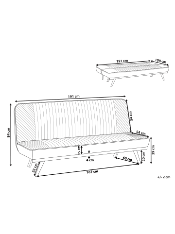 Beliani Schlafsofa KALFAFEL in Grün/Braun - (W) 191 x (H) 84 x (L) 73 cm