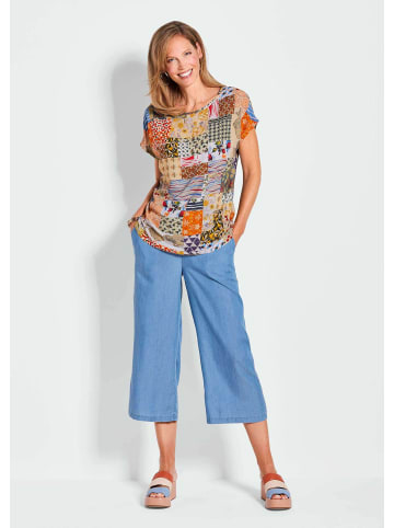 GOLDNER Kurzgröße:  Druckbluse Luftige Viskosebluse mit Patch-Print in gelb / gemustert