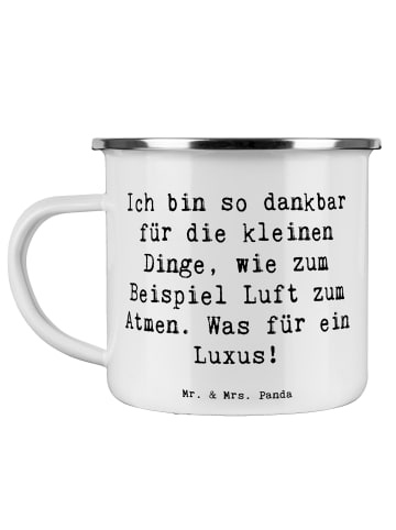 Mr. & Mrs. Panda Becher Emaille Spruch Dankbarkeit für kleine Di... in Weiß