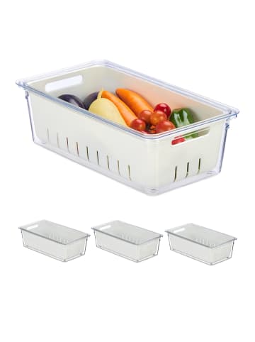 relaxdays 4 x Kühlschrank Organizer in Transparent/ Weiß - (B)32 x (H)10 x (T)17,5 cm