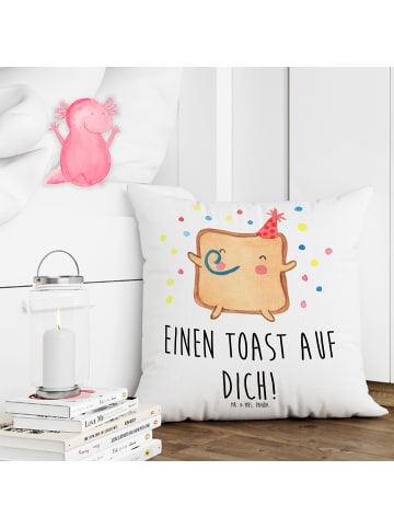 Mr. & Mrs. Panda Sofa Kissen Toast Party mit Spruch in Weiß
