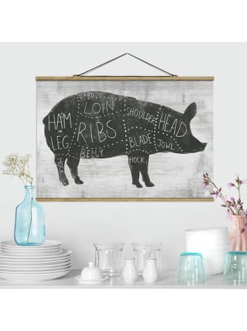 WALLART Stoffbild mit Posterleisten - Metzger Schautafel - Schwein in Schwarz-Weiß