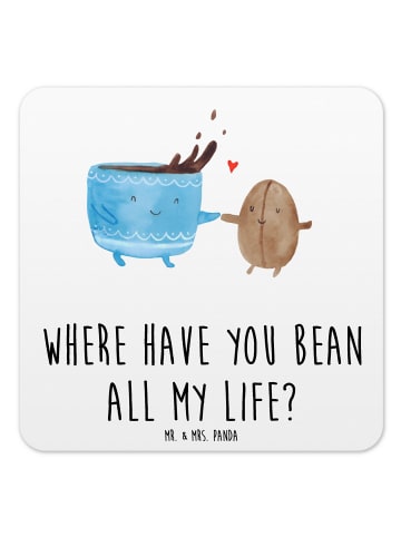 Mr. & Mrs. Panda Tischuntersetzer Kaffee Bohne mit Spruch in Weiß