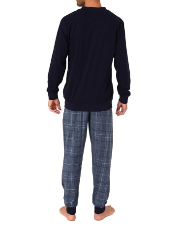 NORMANN Pyjama Schlafanzug Bündchen und karierter Jersey Hose - 70433 in dunkelgrau