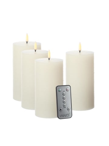 Uyuni 4er Set LED Kerzen PIA Rustik-Optik H: 15cm mit Batterien und Fernb in creme