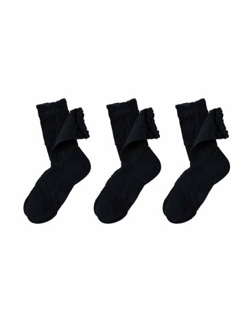 MUNADUNA 3er-Pack Lochmuster Blumen Mittellange Socken in Schwarz