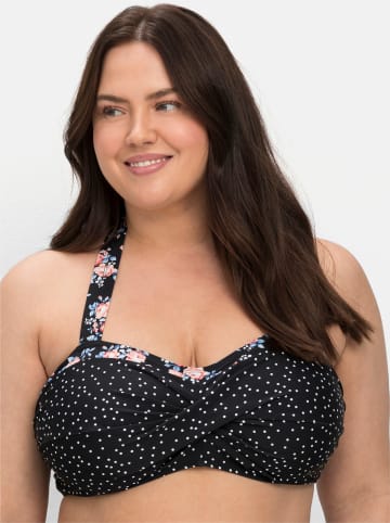 sheego Bandeau-Bikini-Top in schwarz-gepunktet