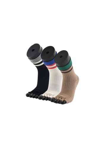 MUNADUNA 3er-Pack Yoga/Pilates Zehensocken – Streifen-Design Mix